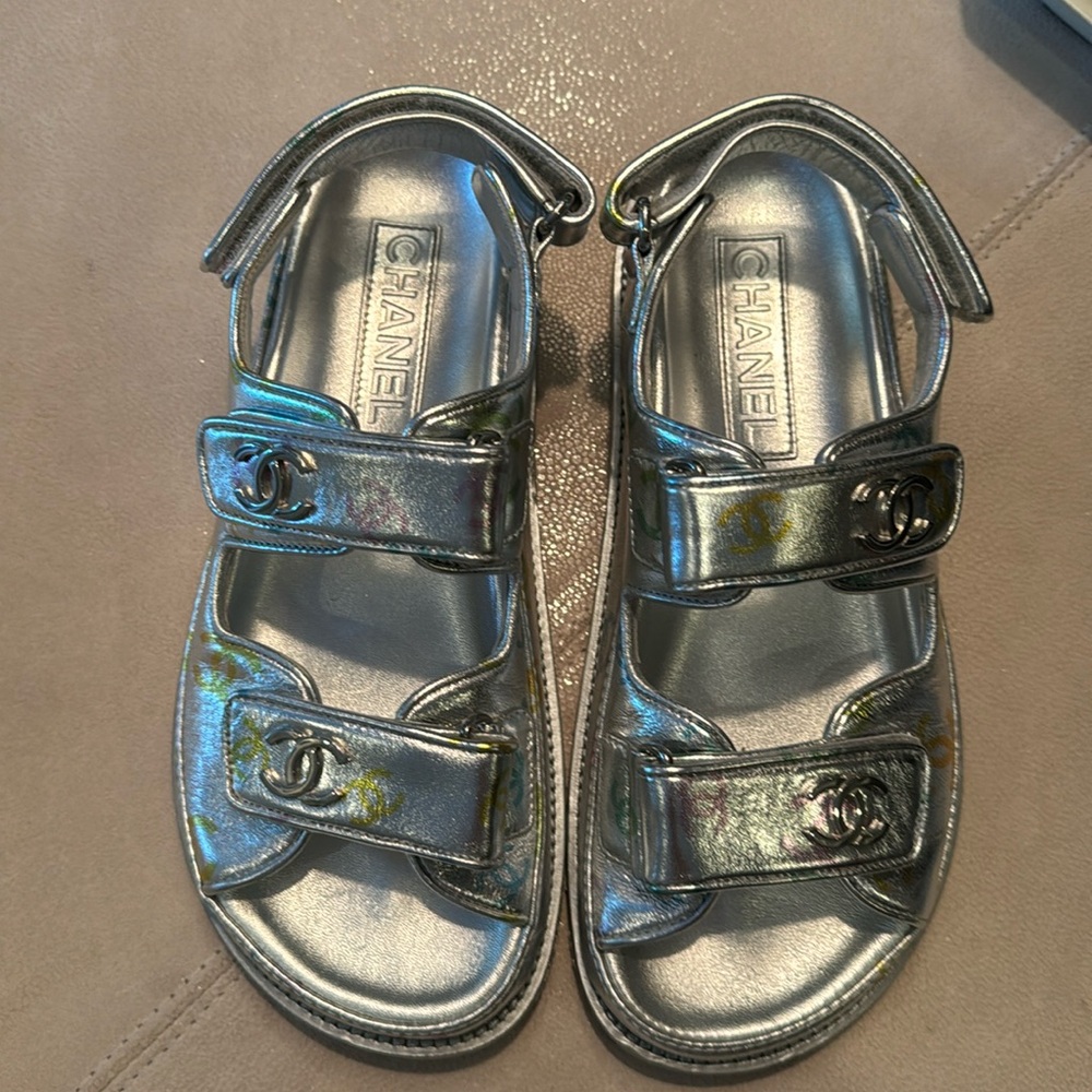 Chanel silver sandals